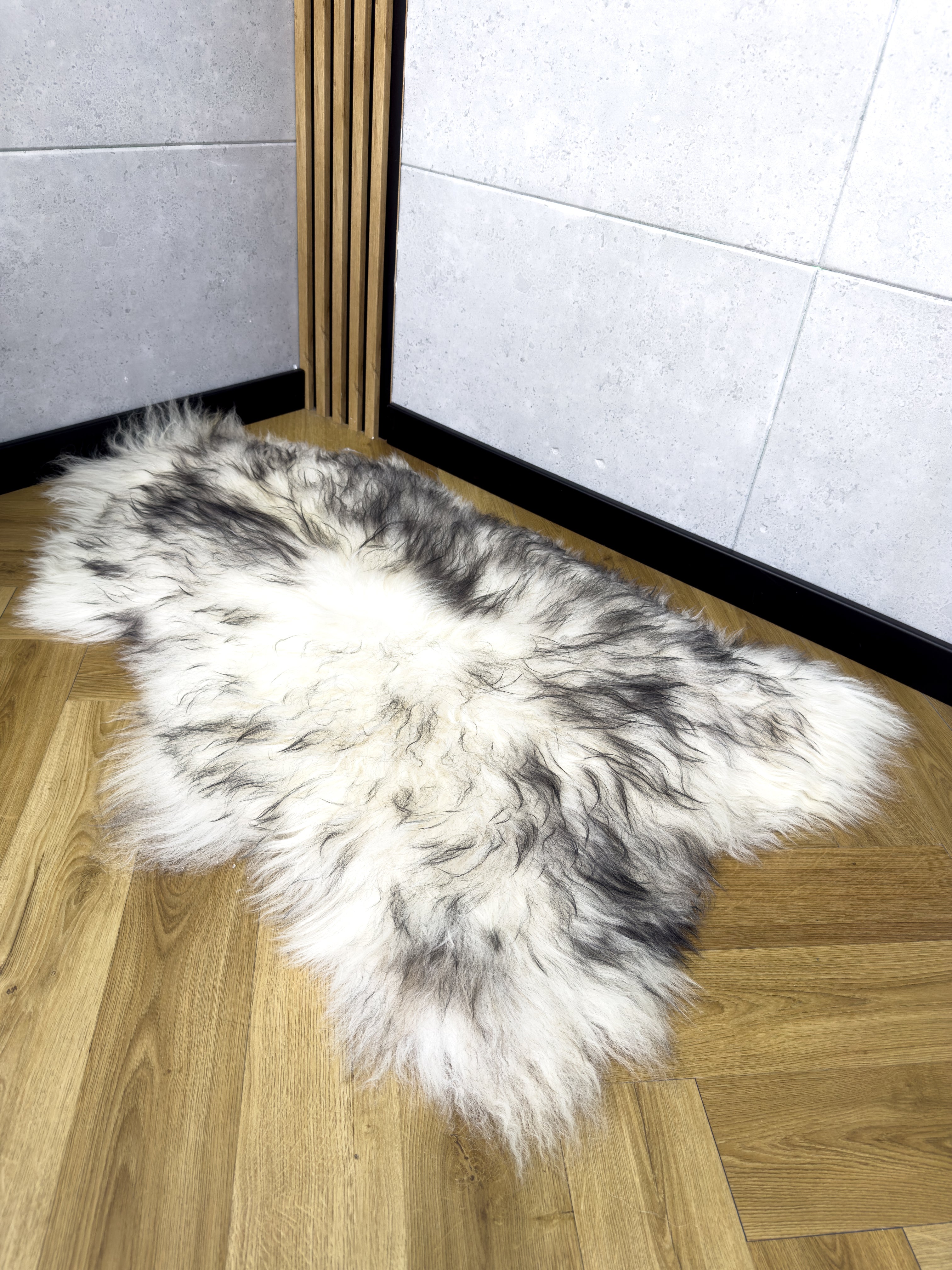 Large Icelandic white and black sheepskin Rug