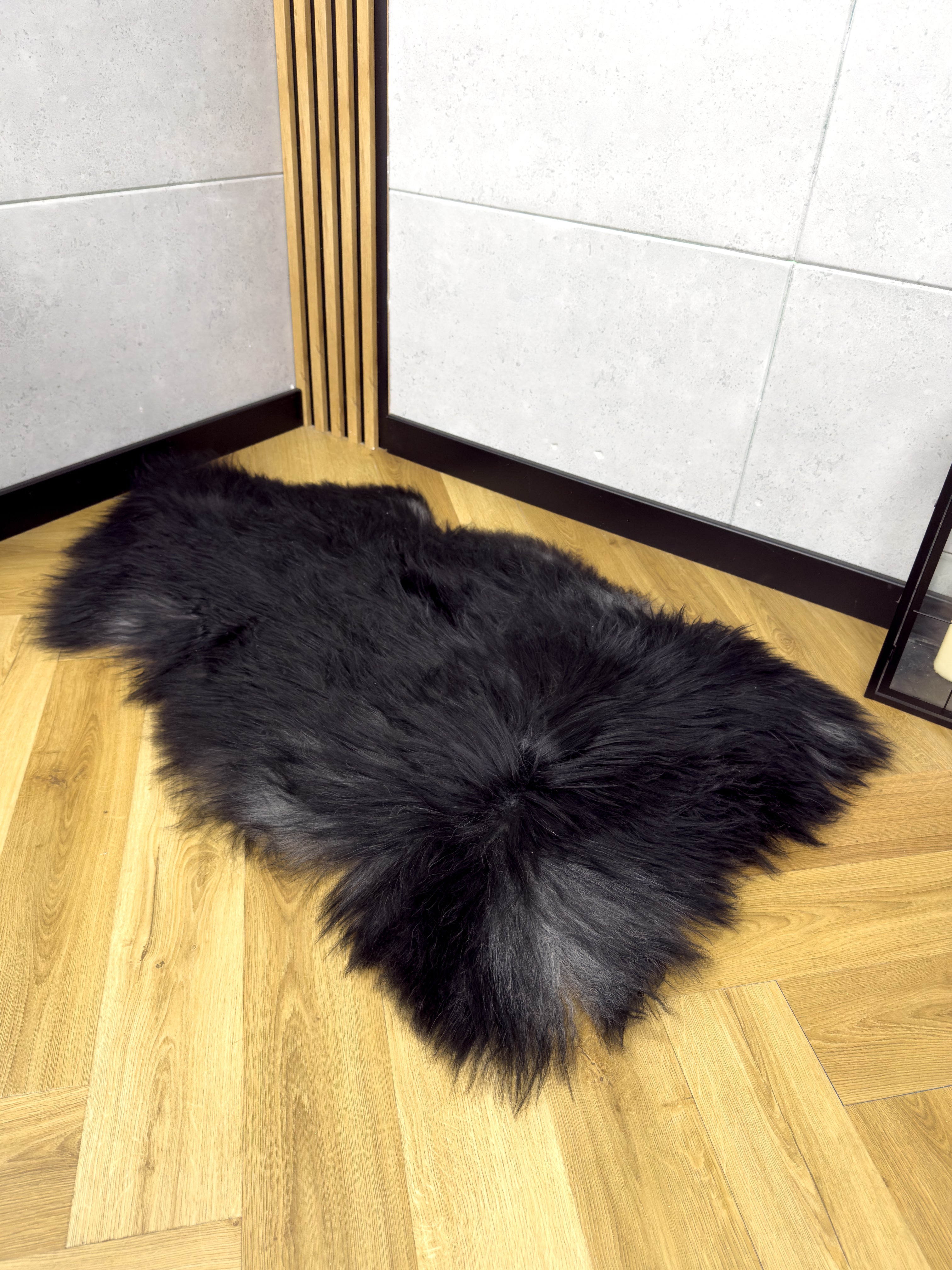 Large Icelandic black with grey sheepskin Rug