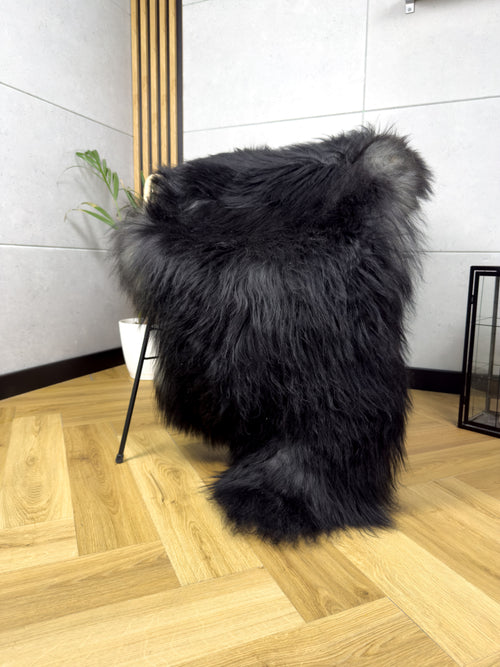 Large Icelandic black with grey sheepskin Rug