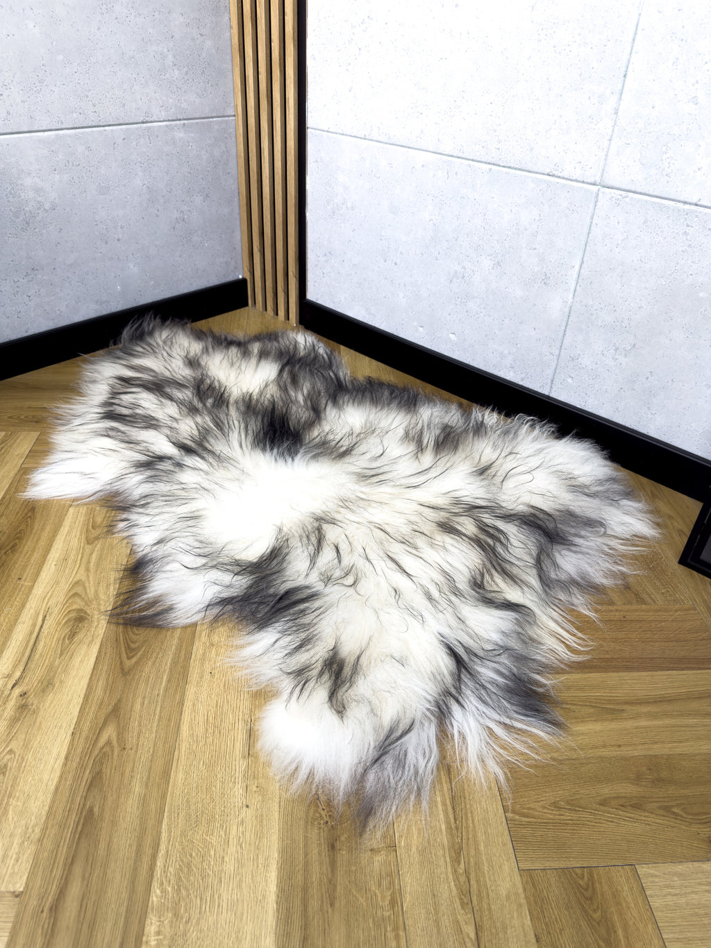 Large Icelandic white and black sheepskin Rug