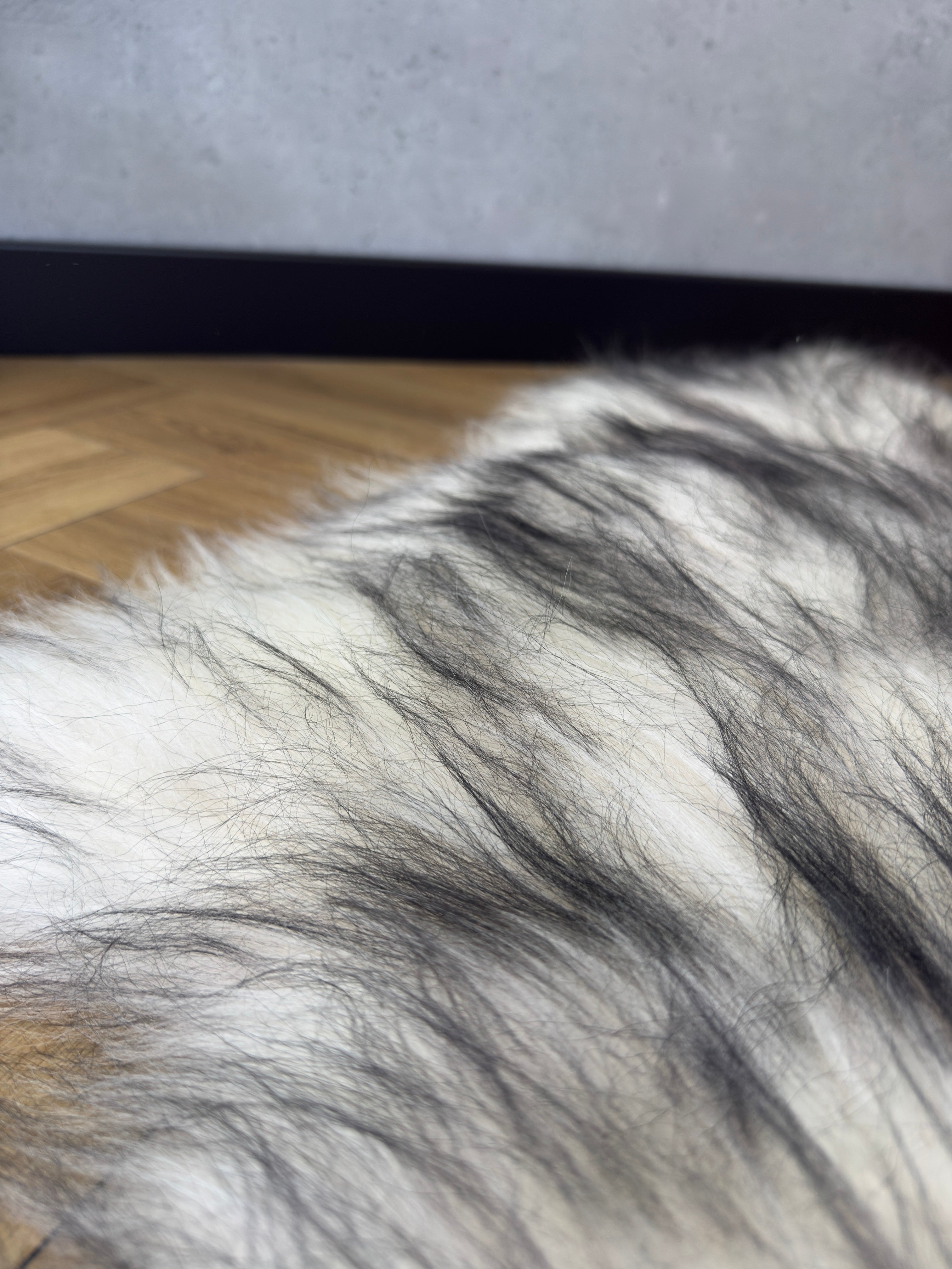 Large Icelandic white and black sheepskin Rug