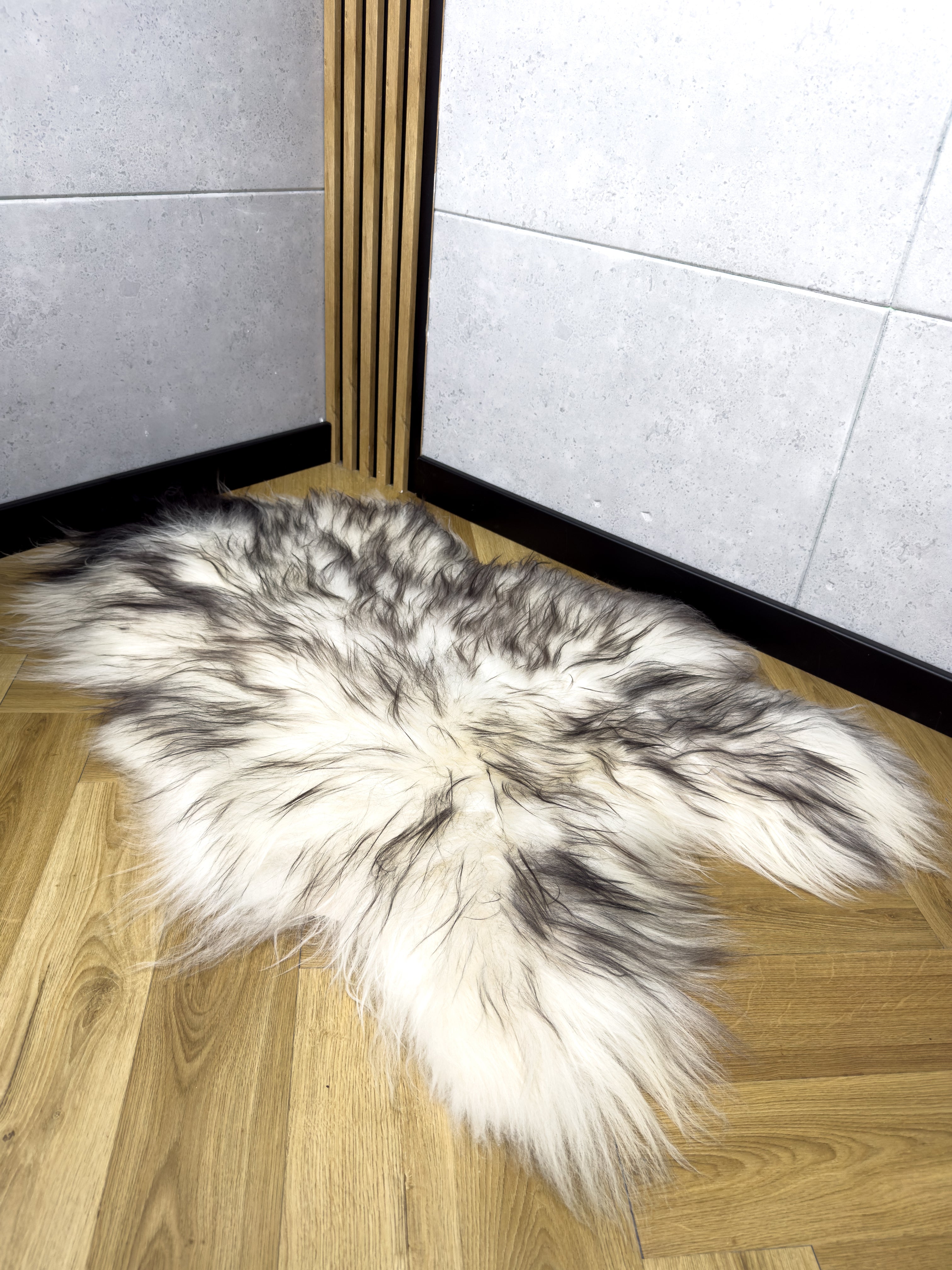 Large Icelandic white and black sheepskin Rug