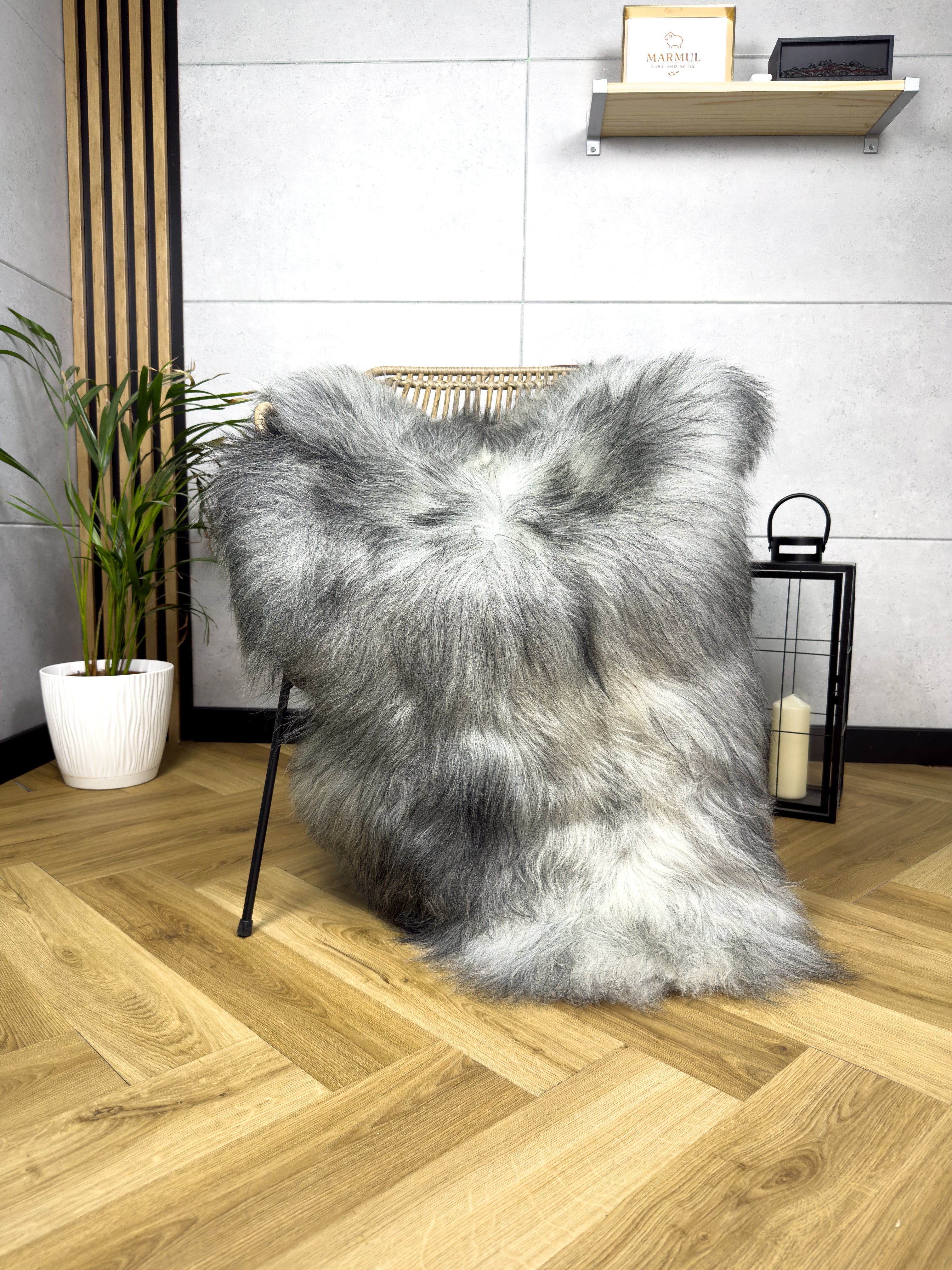 Large Icelandic white and gray sheepskin Rug