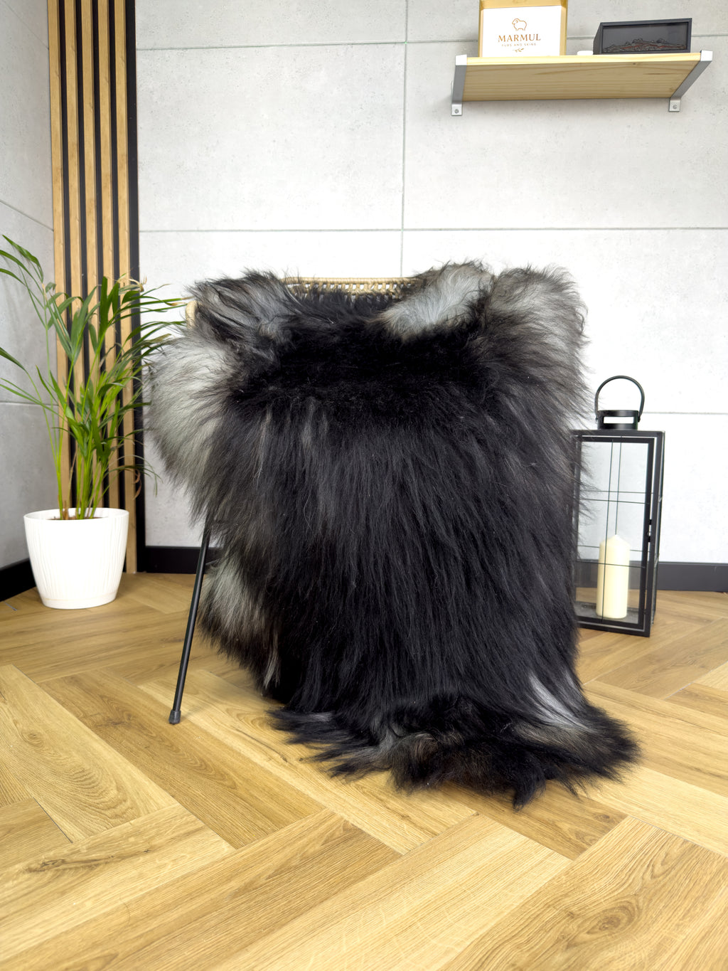 Large Icelandic black and gray sheepskin Rug