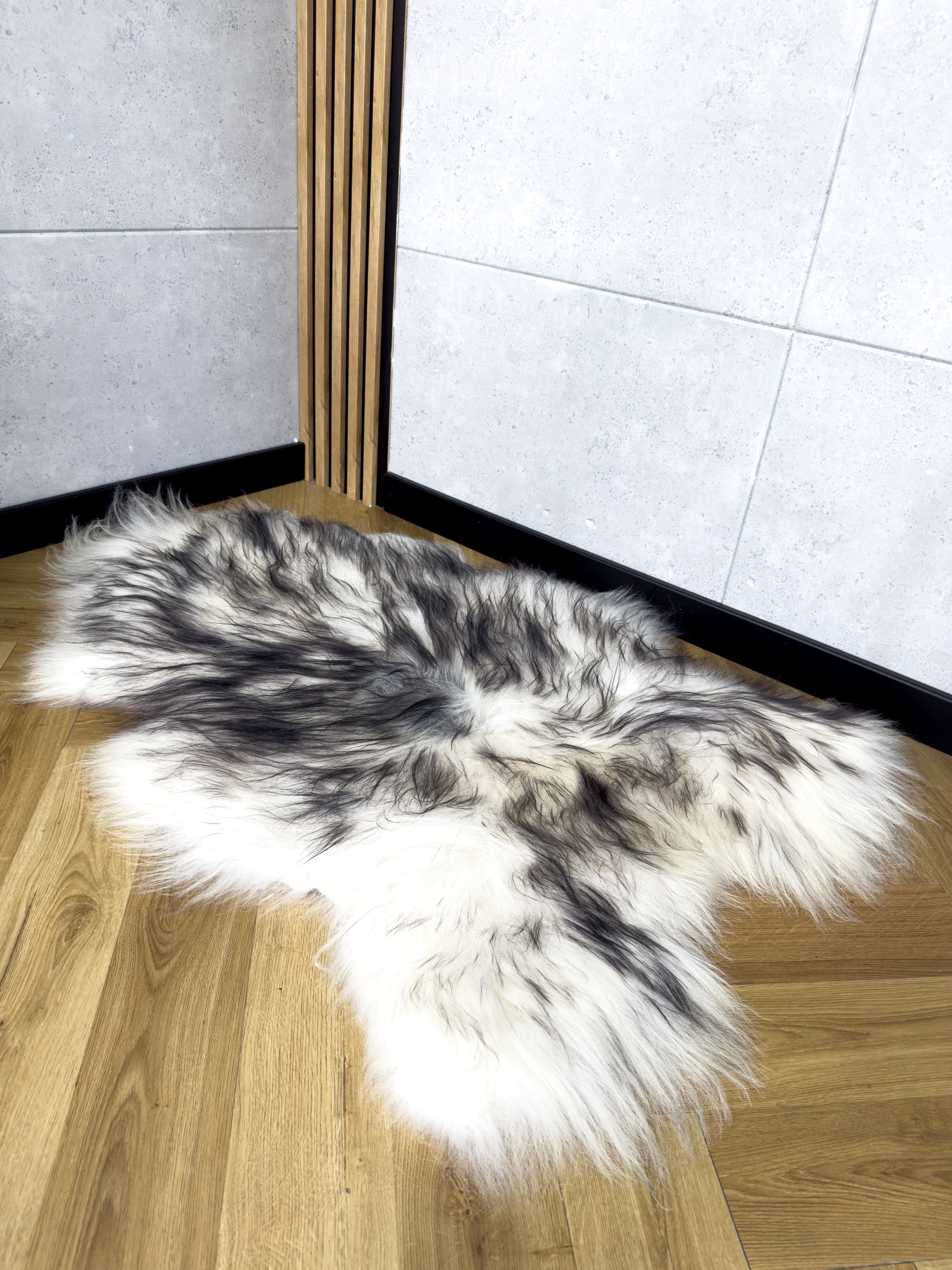 Large Icelandic white and black sheepskin Rug